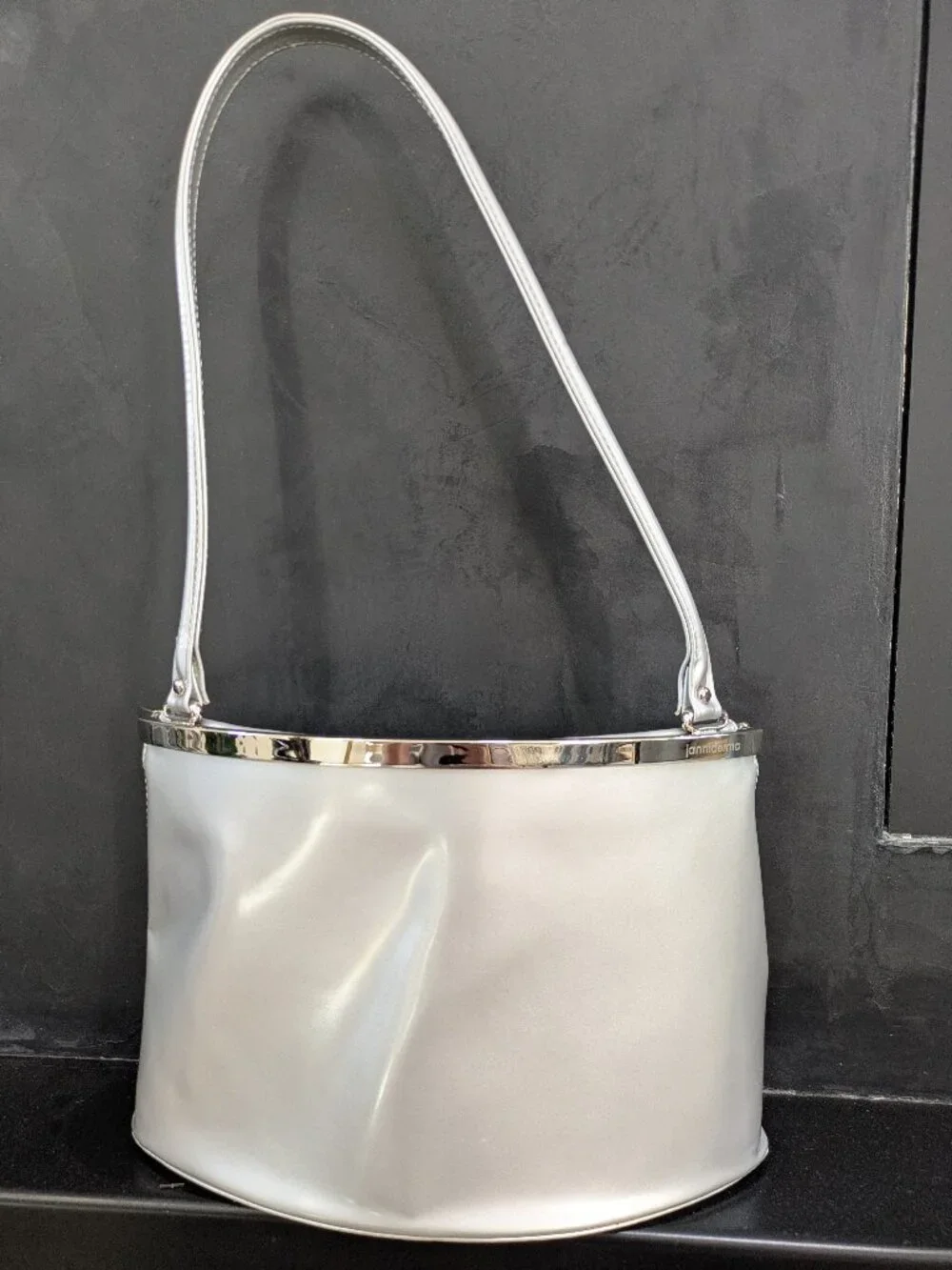 Authentic Janniderma Metallic Silver Leather Shoulder Bag-Excellent Condition.